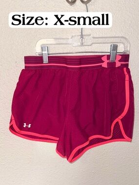 Under Armour Women's Magenta Athletic Running Shorts with Coral Trim